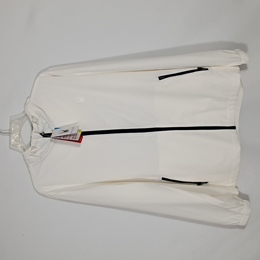 NWT Spyder White Stretch Woven Jacket with Black Zipper Mens Size Small
